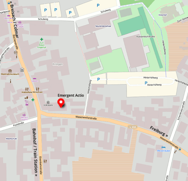 Lageplan: Emergent Actio, Wasenweiler Str. 3 in der Ortsmitte von Ihringen